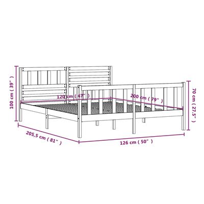 vidaXL fekete tömör fa ágykeret 120 x 200 cm