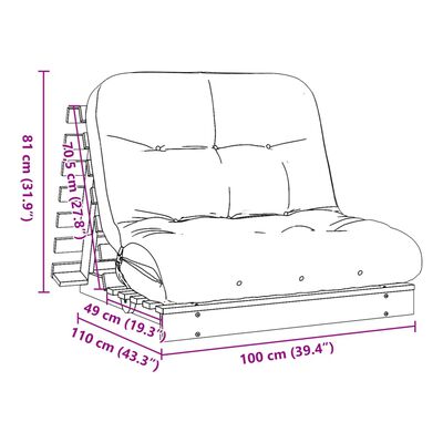 vidaXL fehér tömör fenyőfa futon kanapéágy matraccal 100 x 206 x 11 cm