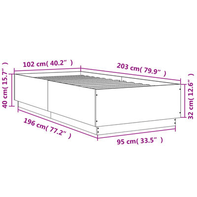 vidaXL sonoma tölgyszínű szerelt fa ágykeret LED-del 100 x 200 cm