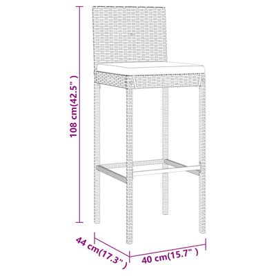 vidaXL 7 részes fekete polyrattan kerti bárszett párnákkal