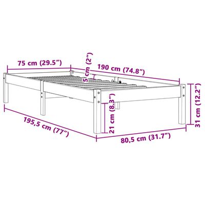 vidaXL viaszbarna tömör fenyőfa ágy matrac nélkül 75 x 190 cm