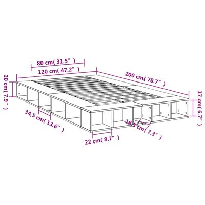 vidaXL füstös tölgy színű szerelt fa ágykeret 120 x 200 cm