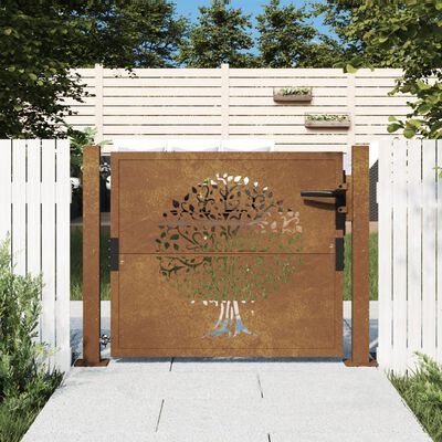 vidaXL rozsdaszínű famintás corten acél kerti kapu 105 x 105 cm