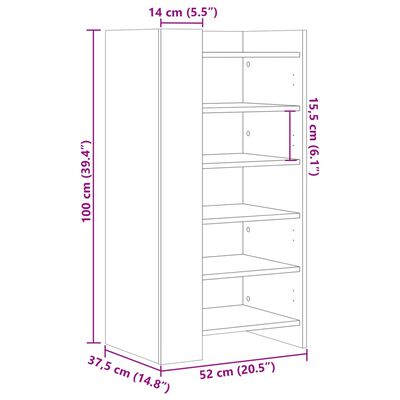 vidaXL sonoma tölgy színű szerelt fa cipőszekrény 52 x 37,5 x 100 cm