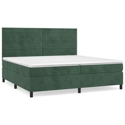 vidaXL sötétzöld bársony rugós ágy matraccal 200x200 cm