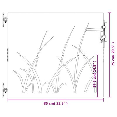 vidaXL fűmintás corten acél kerti kapu 85 x 75 cm