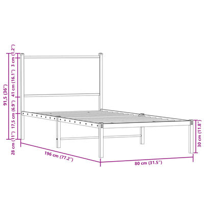 vidaXL füstös tölgy színű fém ágykeret matrac nélkül 75 x 190 cm