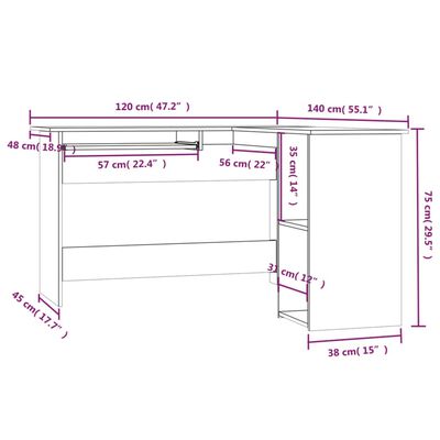 vidaXL barna tölgyszínű szerelt fa sarokasztal 120 x 140 x 75 cm