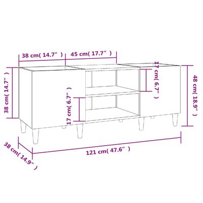 vidaXL magasfényű fehér szerelt fa hanglemezszekrény 121x38x48 cm