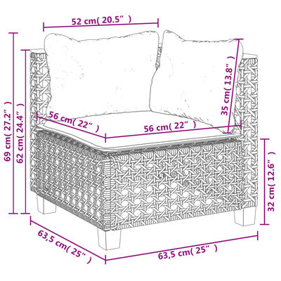 vidaXL 11 részes fekete polyrattan kerti ülőgarnitúra párnákkal