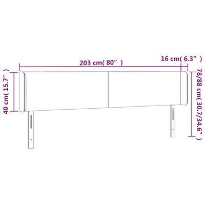 vidaXL fekete bársony szárnyas fejtámla 203x16x78/88 cm