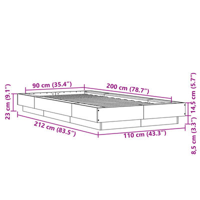 vidaXL fekete szerelt fa ágykeret 90 x 200 cm