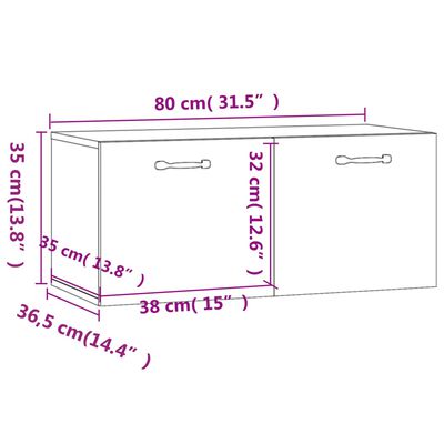 vidaXL füstös tölgy színű szerelt fa faliszekrény 80 x 36,5 x 35 cm