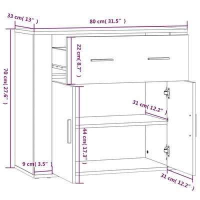 vidaXL betonszürke szerelt fa tálalószekrény 80x33x70 cm