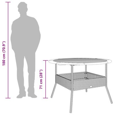 vidaXL bézs polyrattan kerti asztal akácfa lappal Ø110 x 71 cm