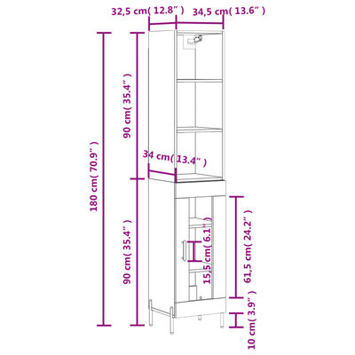 vidaXL magasfényű fehér szerelt fa magasszekrény 34,5 x 34 x 180 cm