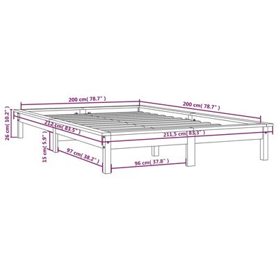 vidaXL fehér tömör fenyőfa ágykeret 200 x 200 cm