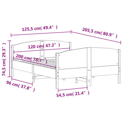 vidaXL fehér tömör fenyőfa ágy matrac nélkül 120 x 200 cm