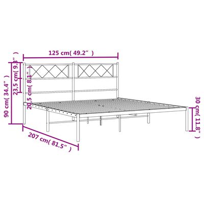 vidaXL fekete fém ágykeret fejtámlával 120 x 200 cm