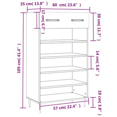 vidaXL fekete szerelt fa cipőszekrény 60 x 35 x 105 cm