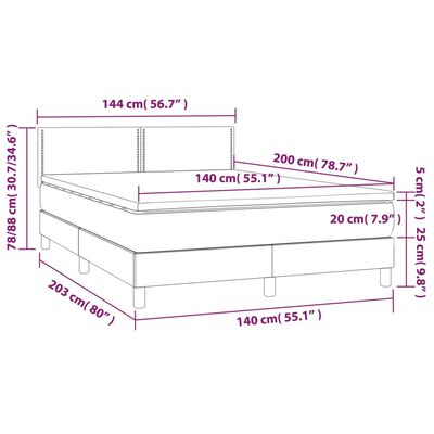 vidaXL tópszínű szövet rugós és LED-es ágy matraccal 140x200 cm