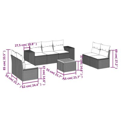 vidaXL 8 részes szürke polyrattan kerti ülőgarnitúra párnákkal