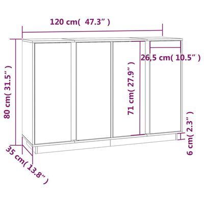 vidaXL fekete tömör fenyőfa tálalószekrény 120x35x80 cm