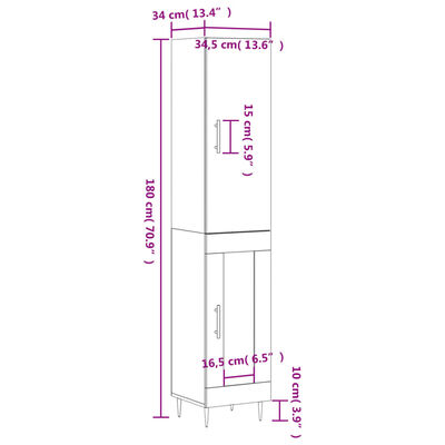 vidaXL füstös tölgy színű szerelt fa magasszekrény 34,5x34x180 cm