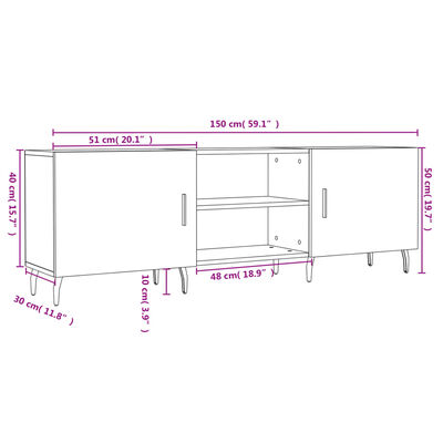 vidaXL fehér magasfényű szerelt fa TV-szekrény 150x30x50 cm