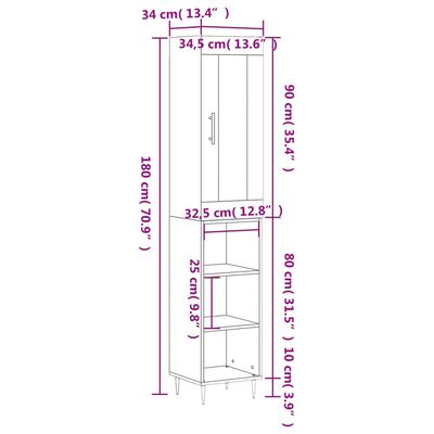 vidaXL betonszürke szerelt fa magasszekrény 34,5x34x180 cm