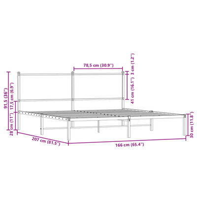 vidaXL füstös tölgy színű fém ágykeret matrac nélkül 160 x 200 cm