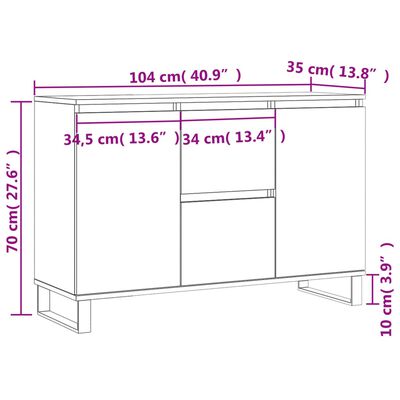 vidaXL szürke sonoma színű szerelt fa tálalószekrény 104 x 35 x 70 cm