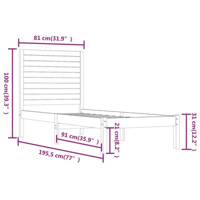 vidaXL Small Single mézbarna tömör fa ágykeret 75 x 190 cm