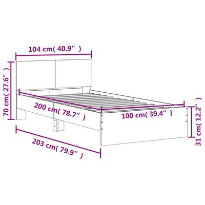 vidaXL szürke sonoma ágykeret fejtámlával és LED-ekkel 100 x 200 cm