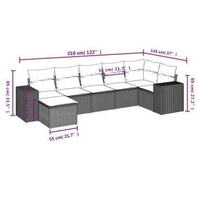 vidaXL 7 részes szürke polyrattan kerti ülőgarnitúra párnákkal