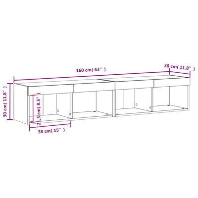 vidaXL 2 db barna tölgy színű TV-szekrény LED-ekkel 80x30x30 cm