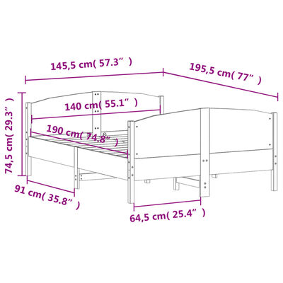 vidaXL tömör fenyőfa ágy matrac nélkül 140 x 190 cm