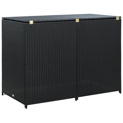 vidaXL fekete rattan dupla tároló gurulós kukához 148 x 80 x 111 cm