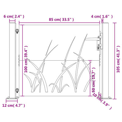 vidaXL fűmintás corten acél kerti kapu 105 x 105 cm