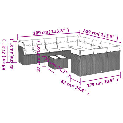 vidaXL 12 részes fekete polyrattan kerti ülőgarnitúra párnákkal