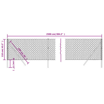 vidaXL antracitszürke drótkerítés 1,1 x 25 m