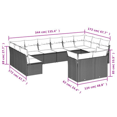 vidaXL 12 részes barna polyrattan kerti ülőgarnitúra párnákkal