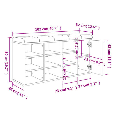 vidaXL betonszürke szerelt fa cipőtároló pad 102 x 32 x 50 cm