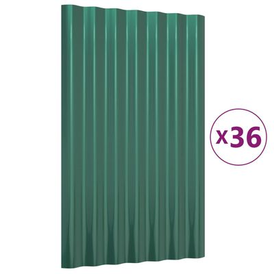 vidaXL 36 db zöld porszórt acél tetőpanel 60x36 cm