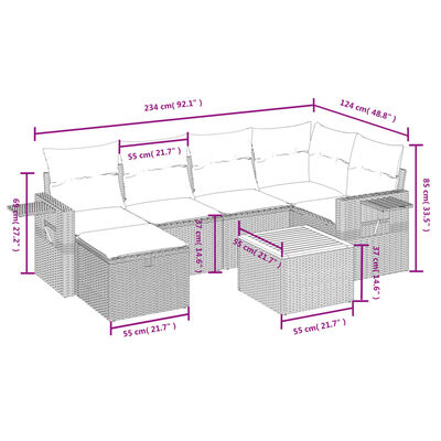 vidaXL 7 részes vegyes bézs polyrattan kerti ülőgarnitúra párnákkal