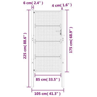 vidaXL antracitszürke acél kertkapu 105 x 225 cm