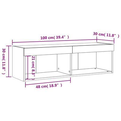 vidaXL füstös tölgy színű TV-szekrény LED-világítással 100x30x30 cm