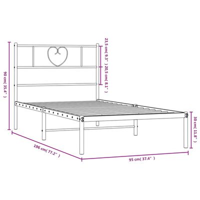 vidaXL fekete fém ágykeret fejtámlával 90 x 190 cm