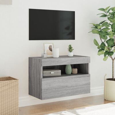 vidaXL szürke sonoma színű fali TV-szekrény LED-ekkel 60x30x40 cm