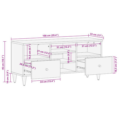 vidaXL tömör mangófa TV-szekrény 100 x 33 x 46 cm